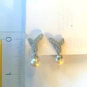 Anne Klein costume rhinestones and Pearl dangling costume earrings
